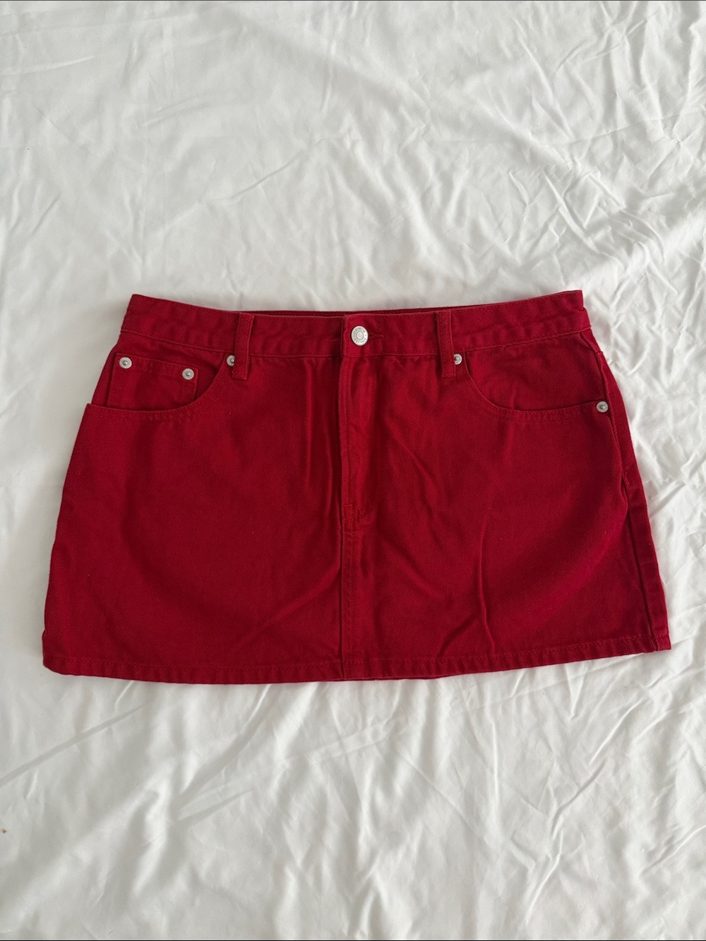 Glassons Low-Rise Red Denim Mini Skirt